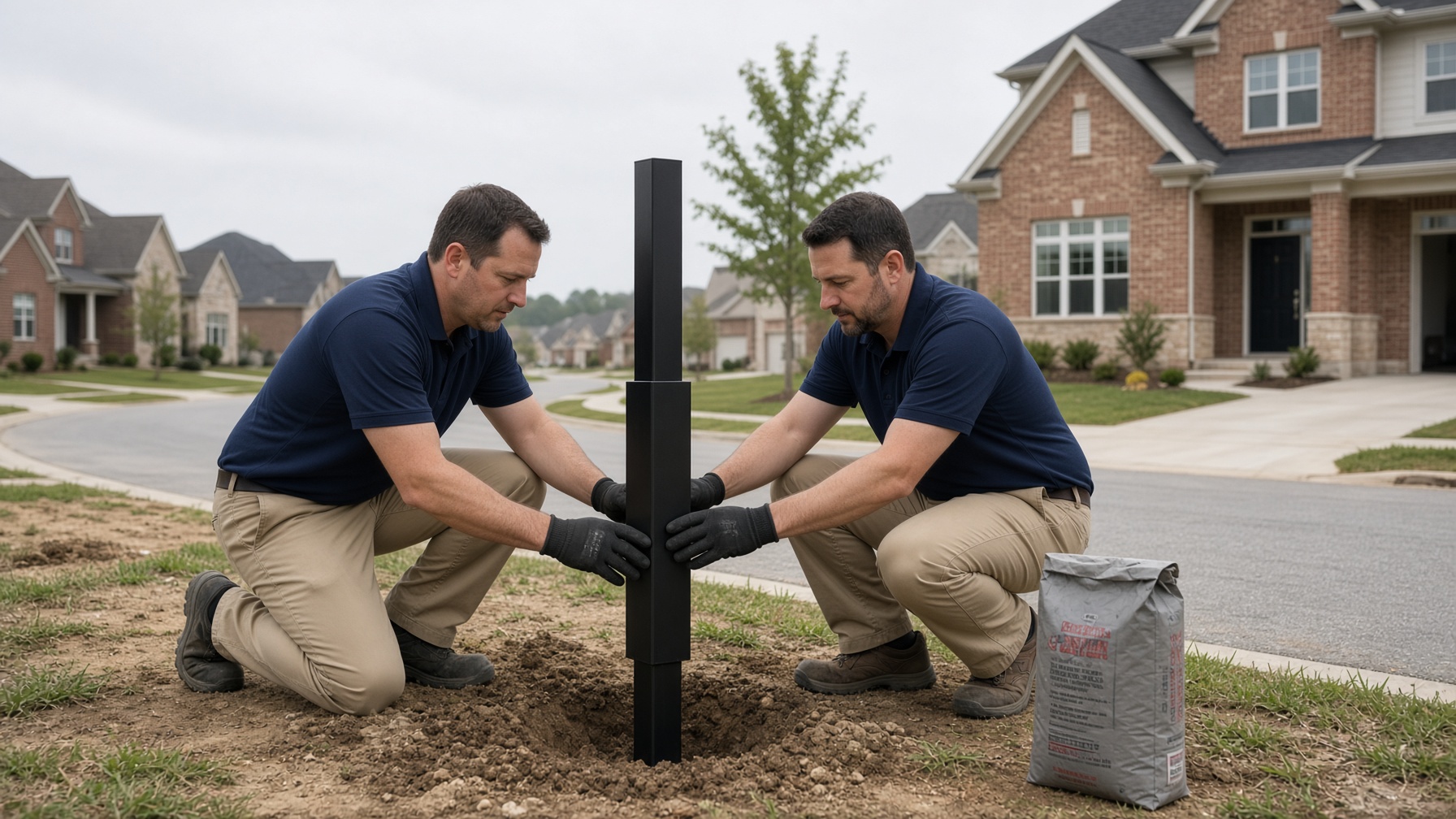 Mailboxes Atlanta crew setting a post on a new street